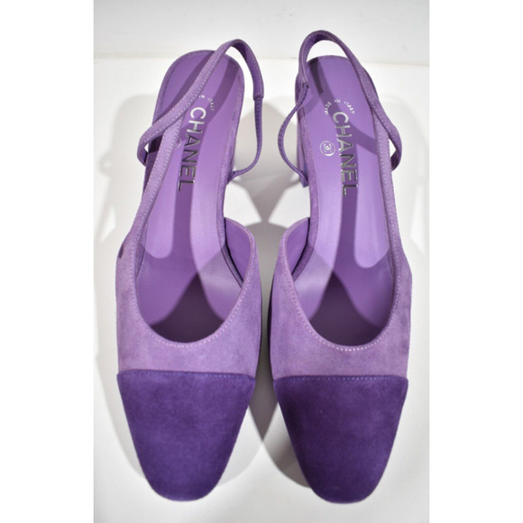 Chanel 23S Mademoiselle Coco Sling Purple Suede Slingback Sandal Block Heel 40.5 - Picture 5 of 11
